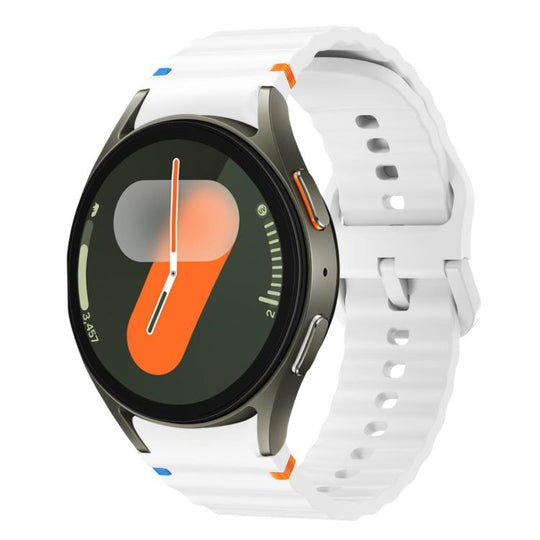 For Samsung Galaxy Watch FE / 7 / 6 / 5 / 4 xDfind Wavy Grain Stitched Colorful Buckle Silicone Watch Band(White)