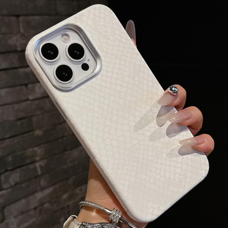 For iPhone 13 Pro Plain Leather Snake Texture PC MagSafe Phone Case(White) - iPhone 13 Pro Cases by buy2fix | Online Shopping UK | buy2fix