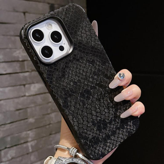 For iPhone 13 Pro Max Plain Leather Snake Texture PC MagSafe Phone Case(Black) - iPhone 13 Pro Max Cases by buy2fix | Online Shopping UK | buy2fix