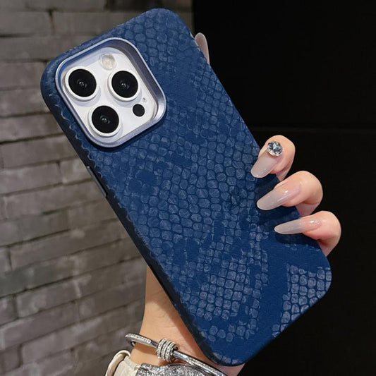 For iPhone 13 Pro Max Plain Leather Snake Texture PC MagSafe Phone Case(Blue) - iPhone 13 Pro Max Cases by buy2fix | Online Shopping UK | buy2fix