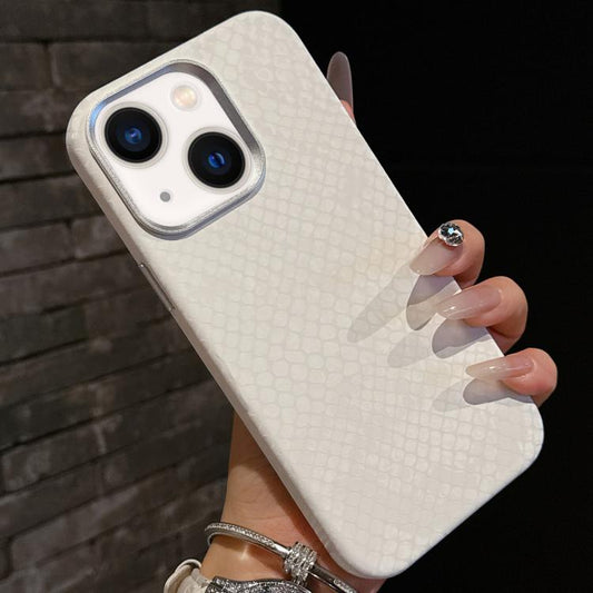 For iPhone 15 Plus / 14 Plus Plain Leather Snake Texture PC MagSafe Phone Case(White) - iPhone 15 Plus Cases by buy2fix | Online Shopping UK | buy2fix