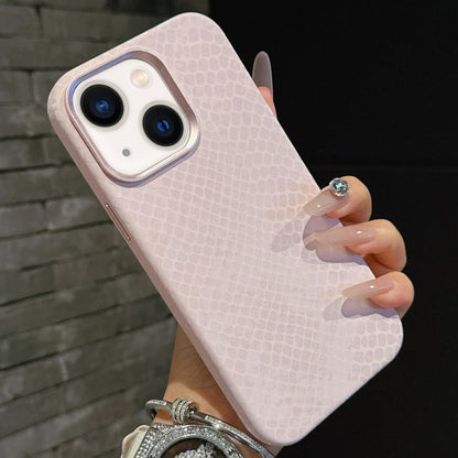 For iPhone 15 Plus / 14 Plus Plain Leather Snake Texture PC MagSafe Phone Case(Pink) - iPhone 15 Plus Cases by buy2fix | Online Shopping UK | buy2fix