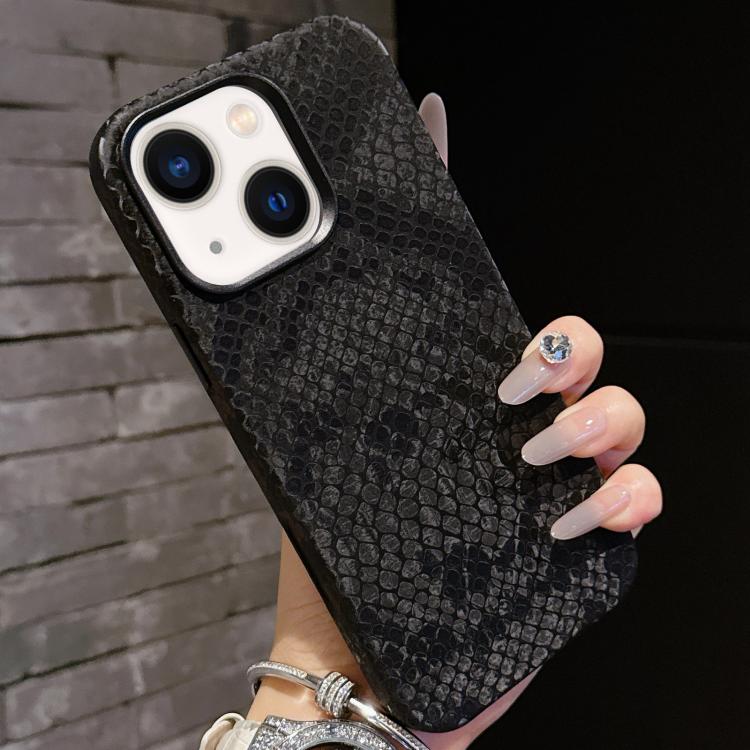 For iPhone 15 Plus / 14 Plus Plain Leather Snake Texture PC MagSafe Phone Case(Black) - iPhone 15 Plus Cases by buy2fix | Online Shopping UK | buy2fix