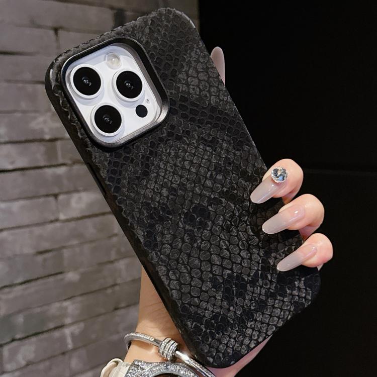 For iPhone 14 Pro Plain Leather Snake Texture PC MagSafe Phone Case(Black) - iPhone 14 Pro Cases by buy2fix | Online Shopping UK | buy2fix