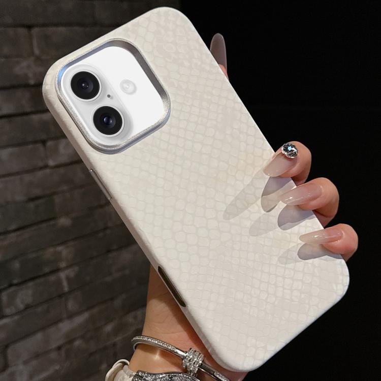 For iPhone 16 Plus Plain Leather Snake Texture PC MagSafe Phone Case(White) - iPhone 16 Plus Cases by buy2fix | Online Shopping UK | buy2fix