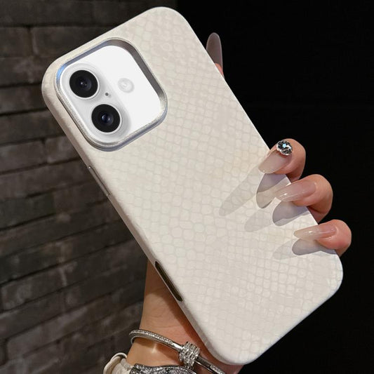 For iPhone 16 Plus Plain Leather Snake Texture PC MagSafe Phone Case(White) - iPhone 16 Plus Cases by buy2fix | Online Shopping UK | buy2fix