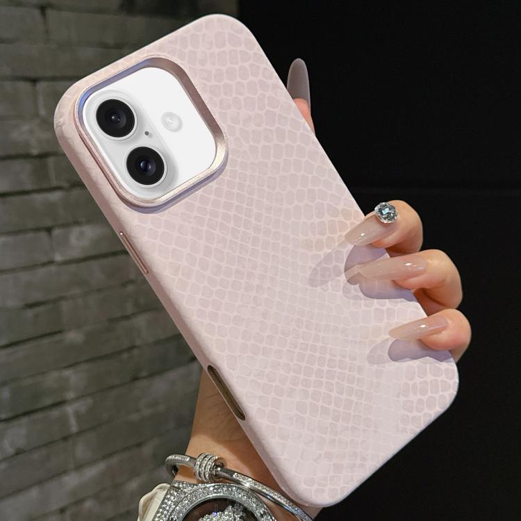 For iPhone 16 Plus Plain Leather Snake Texture PC MagSafe Phone Case(Pink) - iPhone 16 Plus Cases by buy2fix | Online Shopping UK | buy2fix