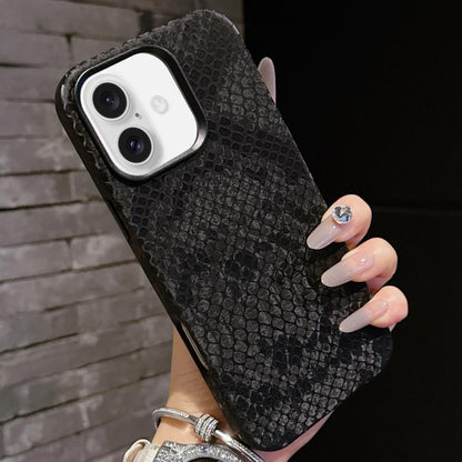 For iPhone 16 Plus Plain Leather Snake Texture PC MagSafe Phone Case(Black) - iPhone 16 Plus Cases by buy2fix | Online Shopping UK | buy2fix