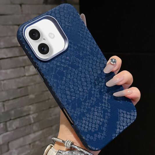 For iPhone 16 Plus Plain Leather Snake Texture PC MagSafe Phone Case(Blue) - iPhone 16 Plus Cases by buy2fix | Online Shopping UK | buy2fix