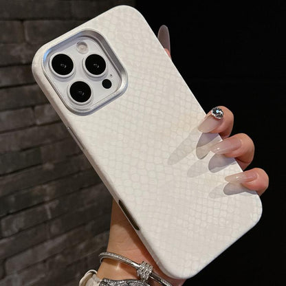 For iPhone 16 Pro Plain Leather Snake Texture PC MagSafe Phone Case(White) - iPhone 16 Pro Cases by buy2fix | Online Shopping UK | buy2fix