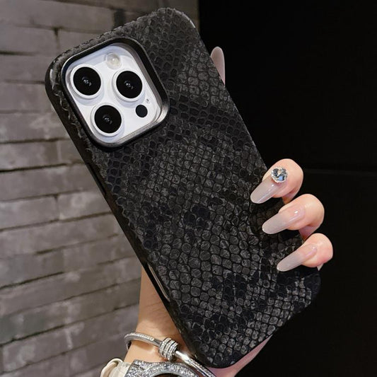 For iPhone 16 Pro Plain Leather Snake Texture PC MagSafe Phone Case(Black) - iPhone 16 Pro Cases by buy2fix | Online Shopping UK | buy2fix