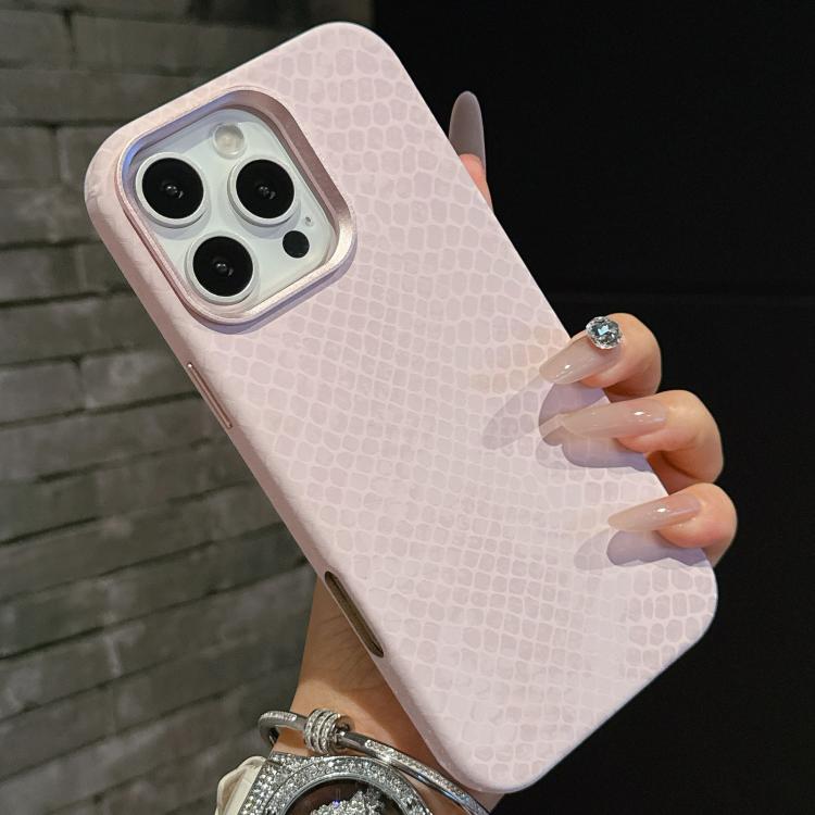 For iPhone 16 Pro Max Plain Leather Snake Texture PC MagSafe Phone Case(Pink) - iPhone 16 Pro Max Cases by buy2fix | Online Shopping UK | buy2fix