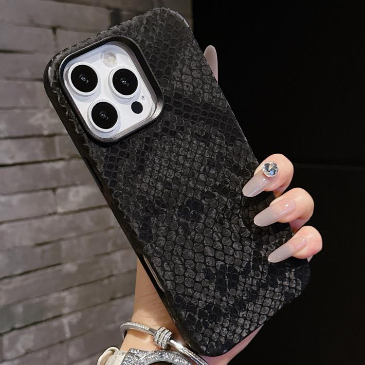 For iPhone 16 Pro Max Plain Leather Snake Texture PC MagSafe Phone Case(Black) - iPhone 16 Pro Max Cases by buy2fix | Online Shopping UK | buy2fix
