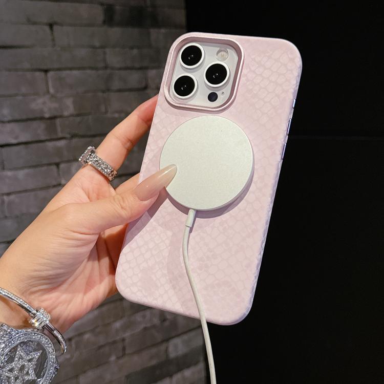 For iPhone 15 Plus / 14 Plus Plain Leather Snake Texture PC MagSafe Phone Case(Blue) - iPhone 15 Plus Cases by buy2fix | Online Shopping UK | buy2fix