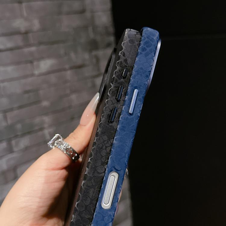 For iPhone 14 Pro Max Plain Leather Snake Texture PC MagSafe Phone Case(Blue) - iPhone 14 Pro Max Cases by buy2fix | Online Shopping UK | buy2fix