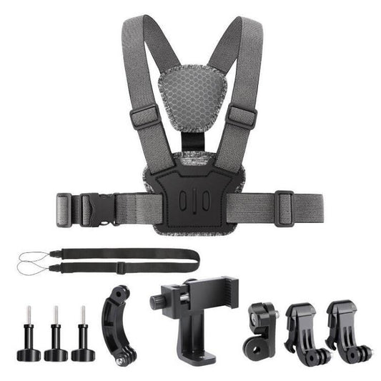 10 in 1 360 Phone Clamp Quick Release Body Mount Belt Chest Strap with Mount & Screw(Grey) - Chest Belt by buy2fix | Online Shopping UK | buy2fix