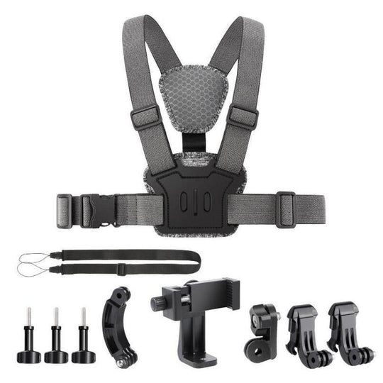 10 in 1 360 Phone Clamp Quick Release Body Mount Belt Chest Strap with Mount & Screw(Grey)