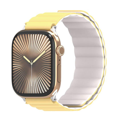 For Apple Watch 46mm / 49mm / 45mm / 44mm DUX DUCIS SD Series Double-Sided Blind Insert Silicone Magnetic Watch Strap(Light Yellow + Starlight) - Watch Bands by DUX DUCIS | Online Shopping UK | buy2fix