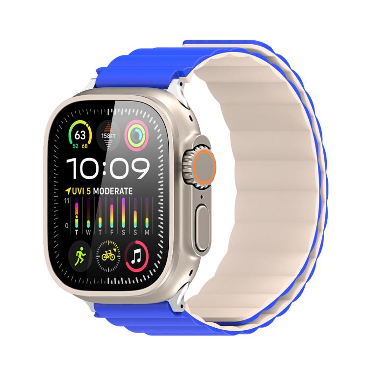 For Apple Watch 46mm / 49mm / 45mm / 44mm DUX DUCIS SD Series Double-Sided Blind Insert Silicone Magnetic Watch Strap(Klein Blue + Beige) - Watch Bands by DUX DUCIS | Online Shopping UK | buy2fix