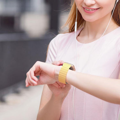 For Apple Watch 42mm / 41mm / 40mm / 38mm DUX DUCIS SD Series Double-Sided Blind Insert Silicone Magnetic Watch Strap(Light Yellow + Starlight) - Watch Bands by DUX DUCIS | Online Shopping UK | buy2fix