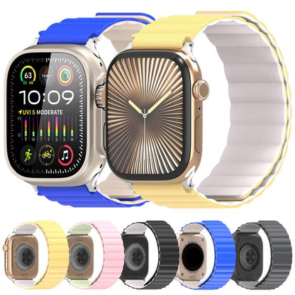 For Apple Watch 42mm / 41mm / 40mm / 38mm DUX DUCIS SD Series Double-Sided Blind Insert Silicone Magnetic Watch Strap(Light Yellow + Starlight) - Watch Bands by DUX DUCIS | Online Shopping UK | buy2fix