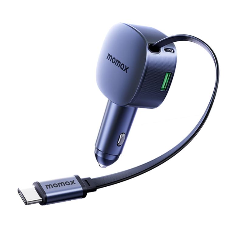 MOMAX UC19 60W 3 in 1 Car Charger with Retractable Cable(Dark Grey) - Car Charger by MOMAX | Online Shopping UK | buy2fix