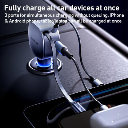 MOMAX UC19 60W 3 in 1 Car Charger with Retractable Cable(Dark Grey) - Car Charger by MOMAX | Online Shopping UK | buy2fix