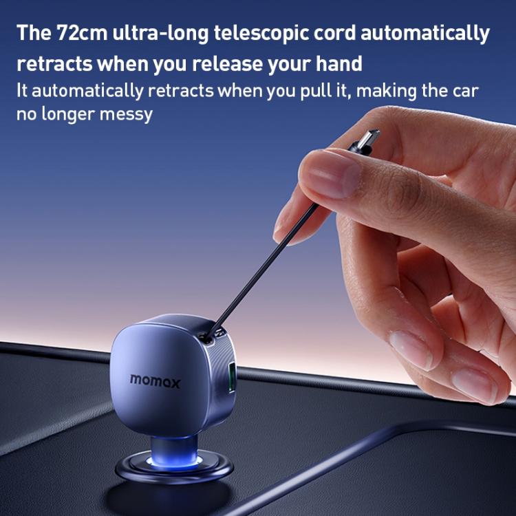 MOMAX UC19 60W 3 in 1 Car Charger with Retractable Cable(Dark Grey) - Car Charger by MOMAX | Online Shopping UK | buy2fix