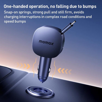 MOMAX UC19 60W 3 in 1 Car Charger with Retractable Cable(Dark Grey) - Car Charger by MOMAX | Online Shopping UK | buy2fix
