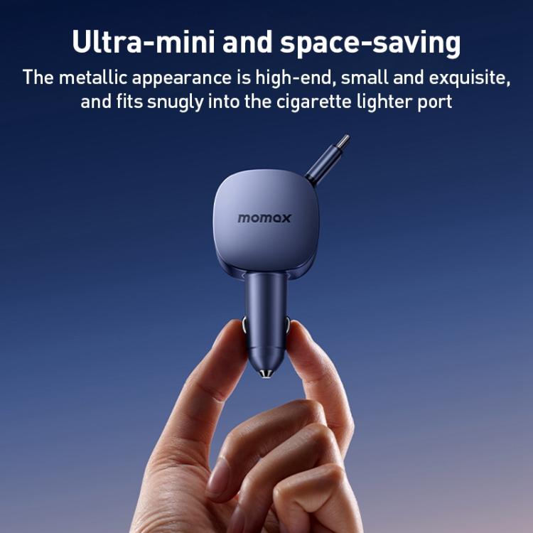 MOMAX UC19 60W 3 in 1 Car Charger with Retractable Cable(Dark Grey) - Car Charger by MOMAX | Online Shopping UK | buy2fix