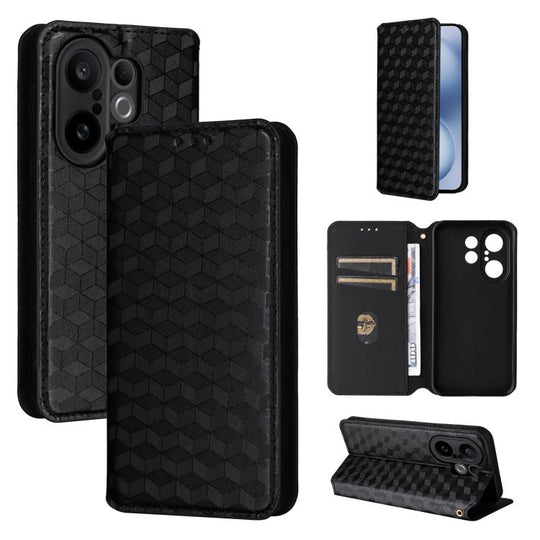 For vivo X200 FE 5G / S30 Pro mini 5G Cubic Grid Texture Flip Leather Phone Case(Black)
