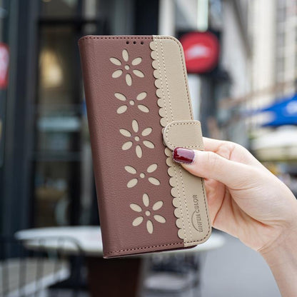 For iPhone Air Splicing Color Hollow Flower Pattern RFID Leather Phone Case(Brown) - iPhone Air Cases by buy2fix | Online Shopping UK | buy2fix