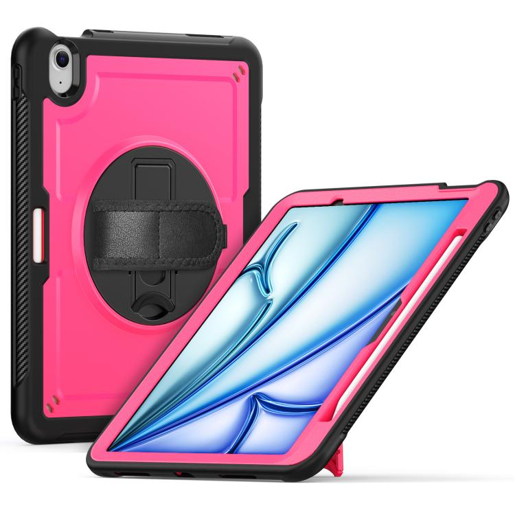 For iPad Air 11 2025 / 2024 Honeycomb Hand Grip Turntable Stand Tablet Case(Rose Red) - iPad Air 11 2025 / 2024 Cases by buy2fix | Online Shopping UK | buy2fix