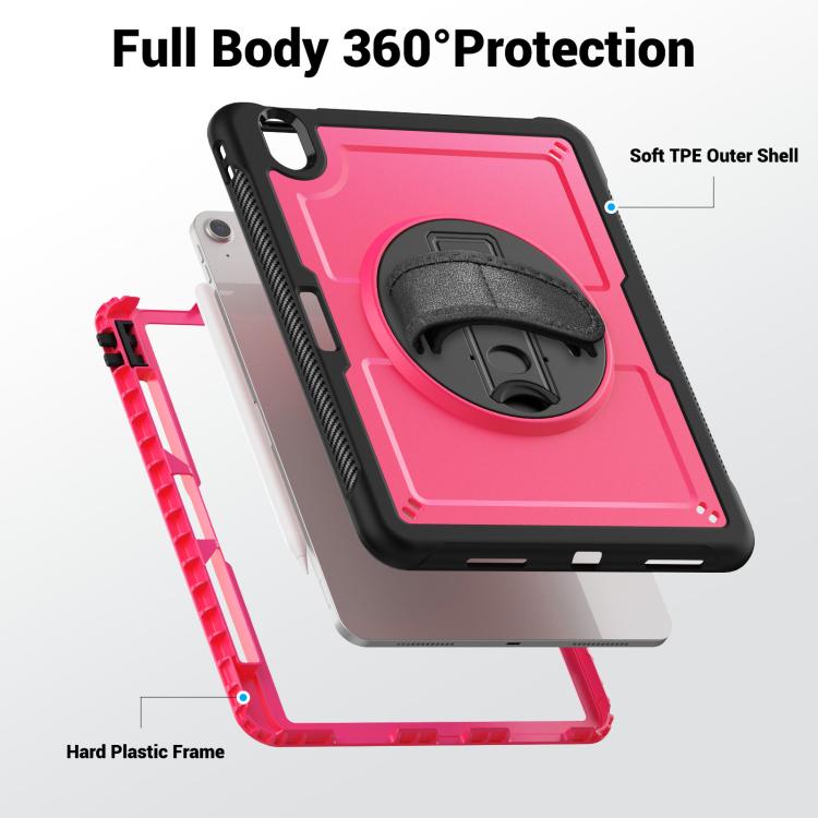 For iPad Air 11 2025 / 2024 Honeycomb Hand Grip Turntable Stand Tablet Case(Rose Red) - iPad Air 11 2025 / 2024 Cases by buy2fix | Online Shopping UK | buy2fix