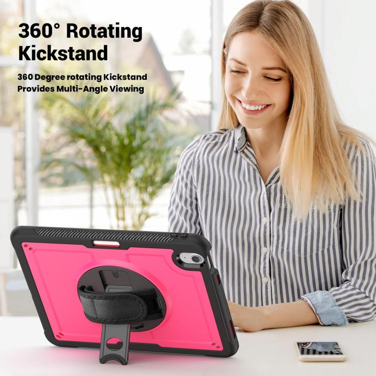 For iPad Air 11 2025 / 2024 Honeycomb Hand Grip Turntable Stand Tablet Case(Rose Red) - iPad Air 11 2025 / 2024 Cases by buy2fix | Online Shopping UK | buy2fix