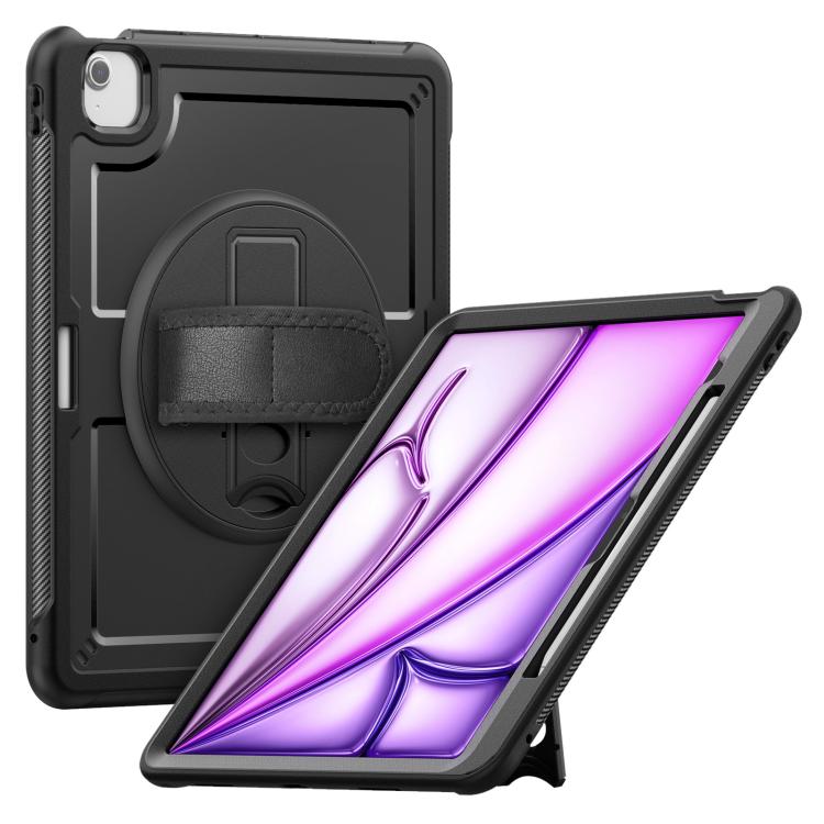 For iPad Air 13 2025 / 2024 Honeycomb Hand Grip Turntable Stand Tablet Case(Black) - iPad Air 13 2025 / 2024 Cases by buy2fix | Online Shopping UK | buy2fix