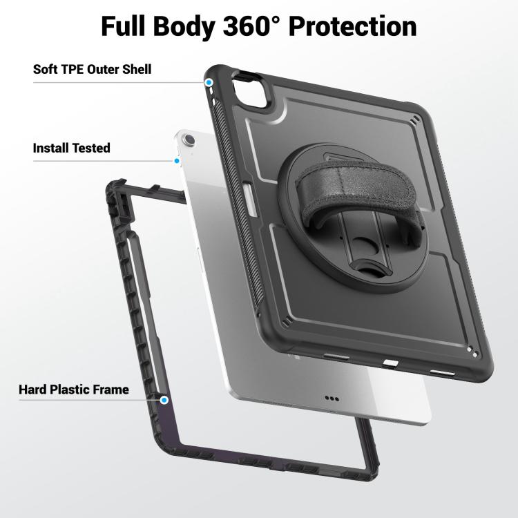 For iPad Air 13 2025 / 2024 Honeycomb Hand Grip Turntable Stand Tablet Case(Black) - iPad Air 13 2025 / 2024 Cases by buy2fix | Online Shopping UK | buy2fix