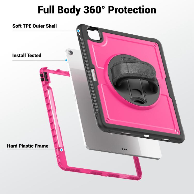 For iPad Air 13 2025 / 2024 Honeycomb Hand Grip Turntable Stand Tablet Case(Rose Red) - iPad Air 13 2025 / 2024 Cases by buy2fix | Online Shopping UK | buy2fix