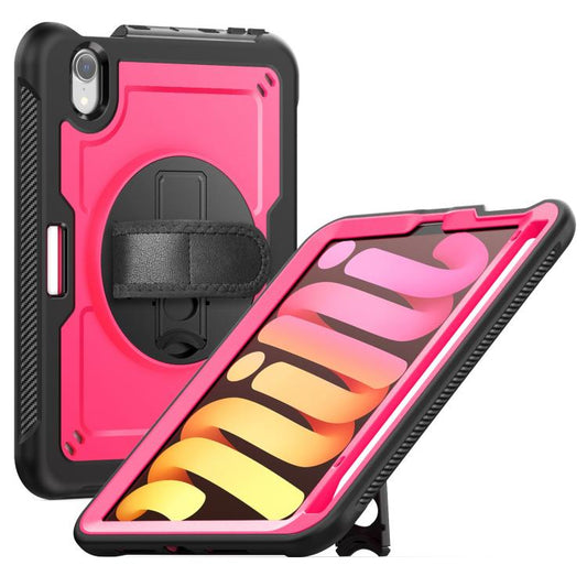 For iPad mini 2024 / mini 6 Honeycomb Hand Grip Turntable Stand Tablet Case(Rose Red) - iPad mini 2024 Cases by buy2fix | Online Shopping UK | buy2fix