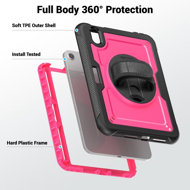 For iPad mini 2024 / mini 6 Honeycomb Hand Grip Turntable Stand Tablet Case(Rose Red) - iPad mini 2024 Cases by buy2fix | Online Shopping UK | buy2fix