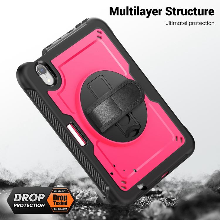 For iPad mini 2024 / mini 6 Honeycomb Hand Grip Turntable Stand Tablet Case(Rose Red) - iPad mini 2024 Cases by buy2fix | Online Shopping UK | buy2fix