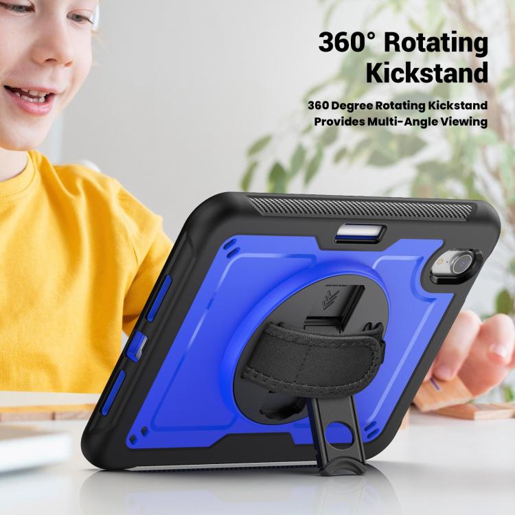 For iPad mini 2024 / mini 6 Honeycomb Hand Grip Turntable Stand Tablet Case(Dark Blue) - iPad mini 2024 Cases by buy2fix | Online Shopping UK | buy2fix