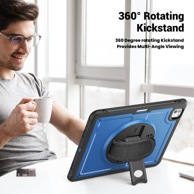 For iPad Pro 13 2024 Honeycomb Hand Grip Turntable Stand Tablet Case(Navy Blue) - iPad Pro 13 2024 Cases by buy2fix | Online Shopping UK | buy2fix