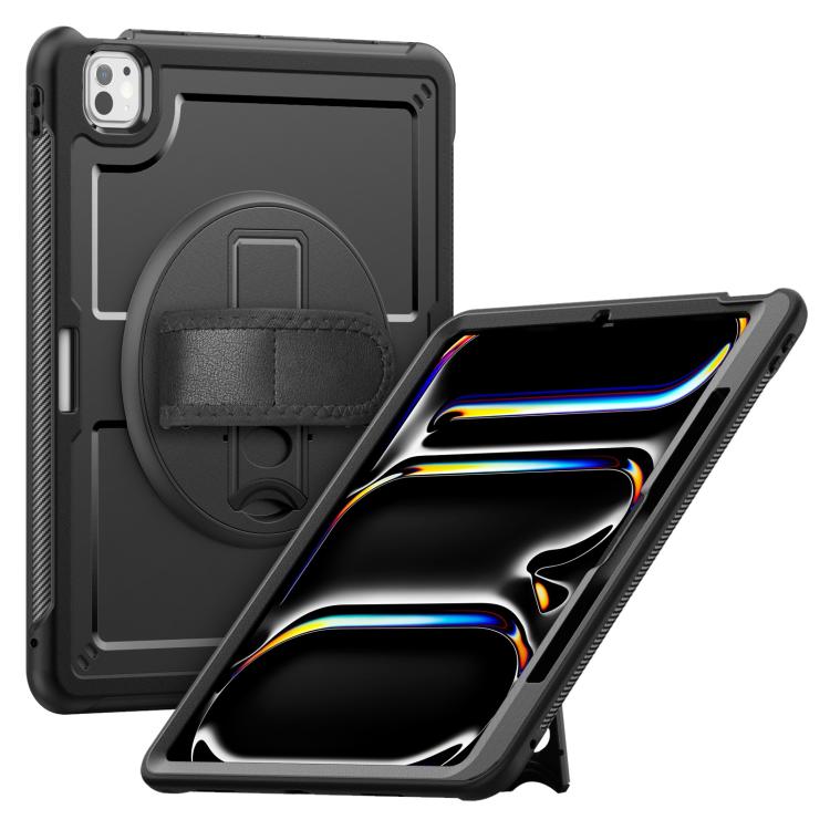 For iPad Pro 13 2024 Honeycomb Hand Grip Turntable Stand Tablet Case(Black) - iPad Pro 13 2024 Cases by buy2fix | Online Shopping UK | buy2fix