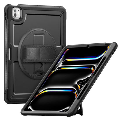For iPad Pro 13 2024 Honeycomb Hand Grip Turntable Stand Tablet Case(Black) - iPad Pro 13 2024 Cases by buy2fix | Online Shopping UK | buy2fix