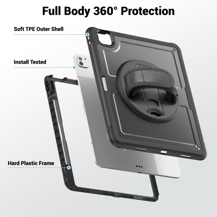 For iPad Pro 13 2024 Honeycomb Hand Grip Turntable Stand Tablet Case(Black) - iPad Pro 13 2024 Cases by buy2fix | Online Shopping UK | buy2fix