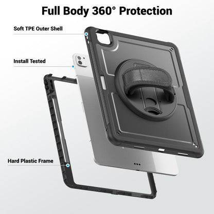 For iPad Pro 13 2024 Honeycomb Hand Grip Turntable Stand Tablet Case(Black) - iPad Pro 13 2024 Cases by buy2fix | Online Shopping UK | buy2fix