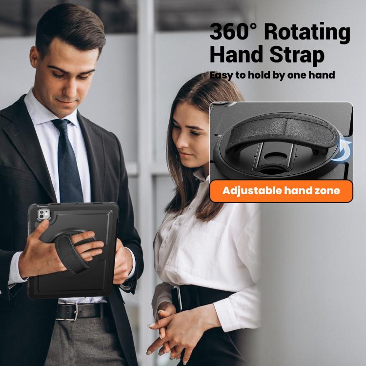 For iPad Pro 13 2024 Honeycomb Hand Grip Turntable Stand Tablet Case(Black) - iPad Pro 13 2024 Cases by buy2fix | Online Shopping UK | buy2fix