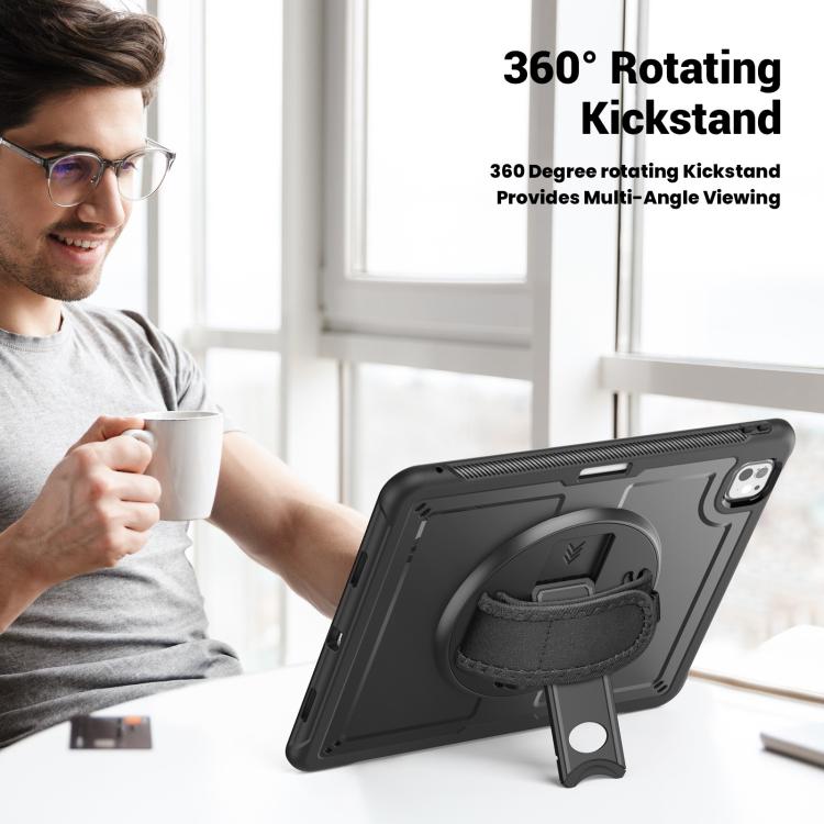 For iPad Pro 13 2024 Honeycomb Hand Grip Turntable Stand Tablet Case(Black) - iPad Pro 13 2024 Cases by buy2fix | Online Shopping UK | buy2fix