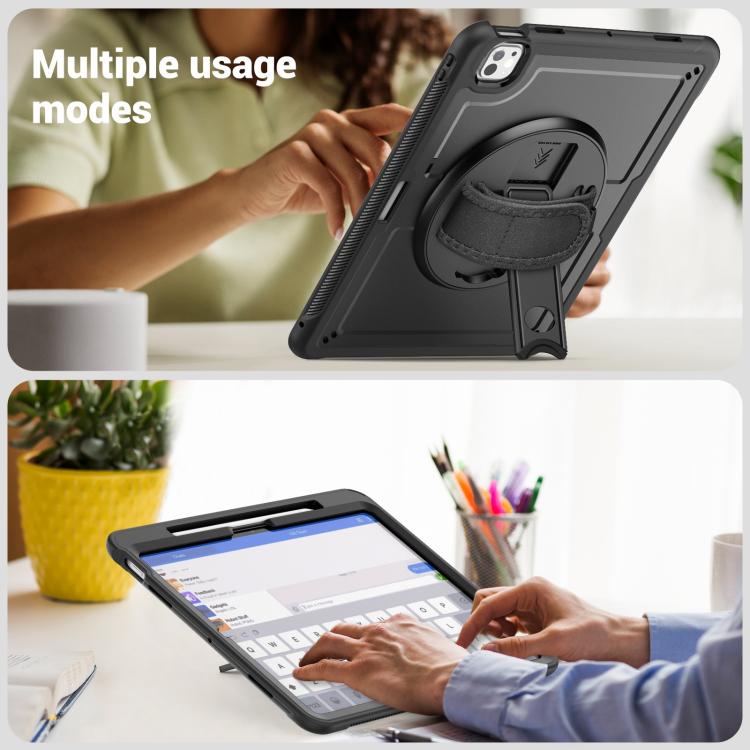 For iPad Pro 13 2024 Honeycomb Hand Grip Turntable Stand Tablet Case(Black) - iPad Pro 13 2024 Cases by buy2fix | Online Shopping UK | buy2fix